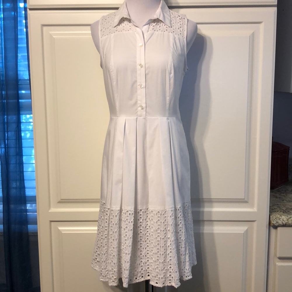 Ann Taylor Sleeveless Eyelet Shirt Dress